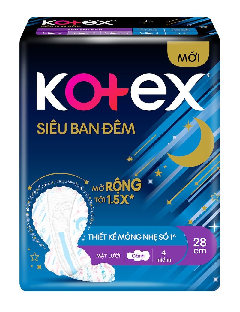 Băng vệ sinh Kotex Siêu Ban Đêm mỏng nhẹ 