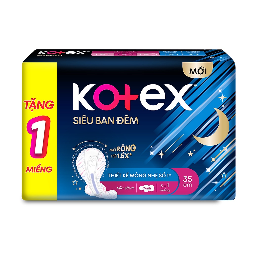 Băng vệ sinh Kotex Siêu ban đêm 35cm cho bạn giấc ngủ an toàn, thoải mái