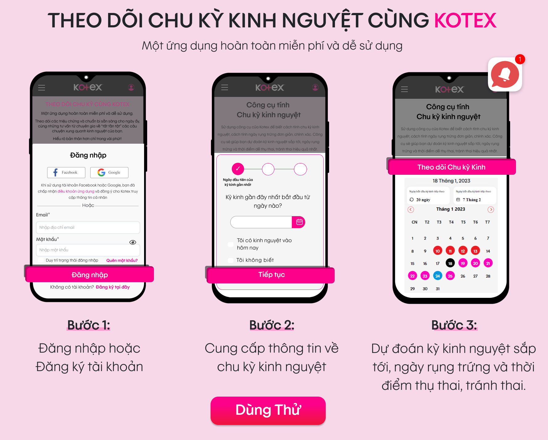 Công cụ sức khỏe được KOTEX được xây dựng dành riêng cho bạn gái với nhiều tính năng nổi bật