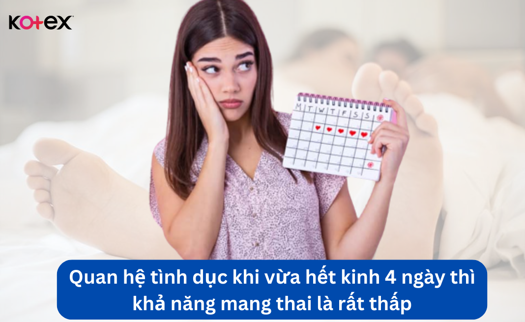 Quan hệ tình dục khi vừa hết kinh 4 ngày thì khả năng mang thai là rất thấp