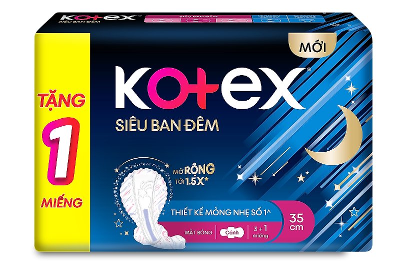 Bao bì mới của dòng sản phẩm KOTEX Siêu Ban Đêm 35cm, 8 miếng có cánh