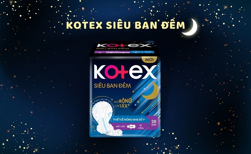 Băng vệ sinh ban đêm Kotex có thiết kế siêu mỏng nhẹ cùng khả năng thấm hút vượt trội