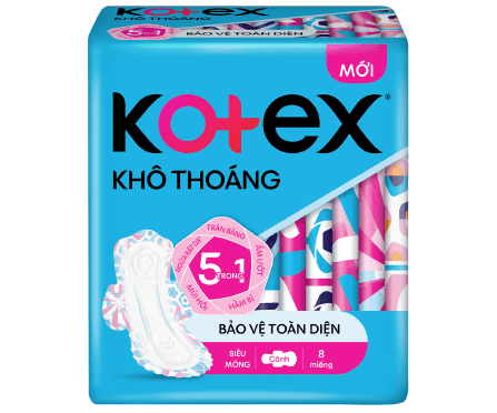 Băng Vệ Sinh Kotex Khô Thoáng Mặt Lưới Lụa Hóa, Siêu Mỏng Cánh, 8 Miếng