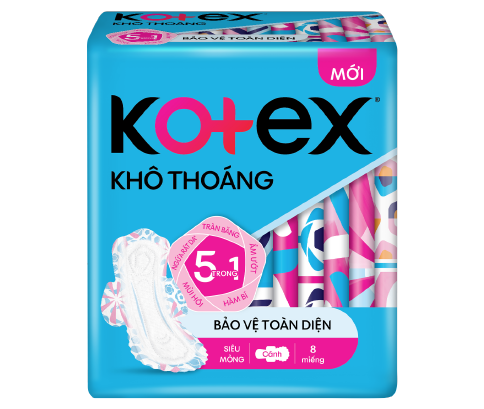 Băng Vệ Sinh Kotex Khô Thoáng  Mặt Lưới Lụa Hóa, Siêu Mỏng Cánh, 8 Miếng